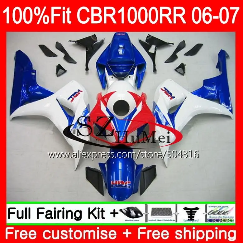 Инъекций средства ухода за кожей для HONDA синий белый CBR 1000 RR 06 07 CBR 1000RR 60SH11 CBR1000RR 06 07 CBR1000 RR 2006 2007 OEM обтекатели комплект - Цвет: No.  1