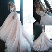 Великолепное Тюлевое бальное платье с открытыми плечами, свадебные платья с бисером и кружевной аппликацией, открытые свадебные платья