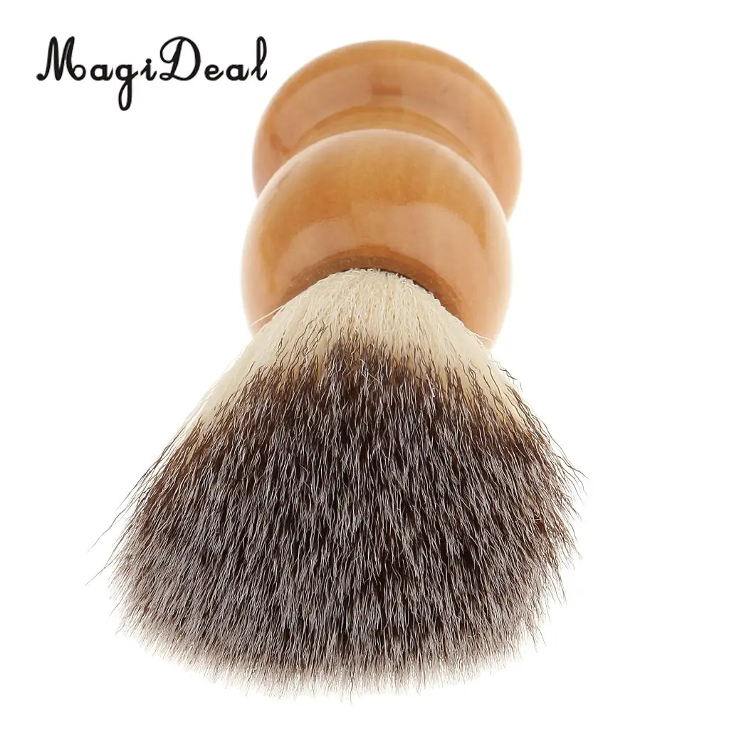 Natural Wooden Handle Shaving Brush + Wood Mug Cup Bowl Set for Men Barber