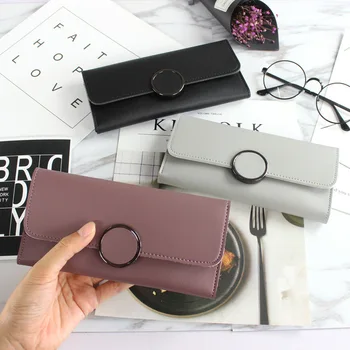 

MANFUNI 2019 Fashion Long Wallets Women Solid Pink Card Holder Wallet Female Black Credit Card Coin Purse Woman