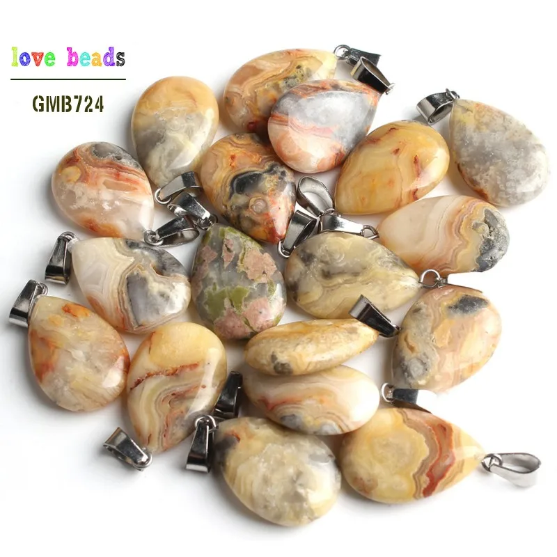 crazy agate 10 шт./лот подвески в форме капли воды из натурального камня, подвески для ожерелья, 24*16 мм - Окраска металла: crazy agate