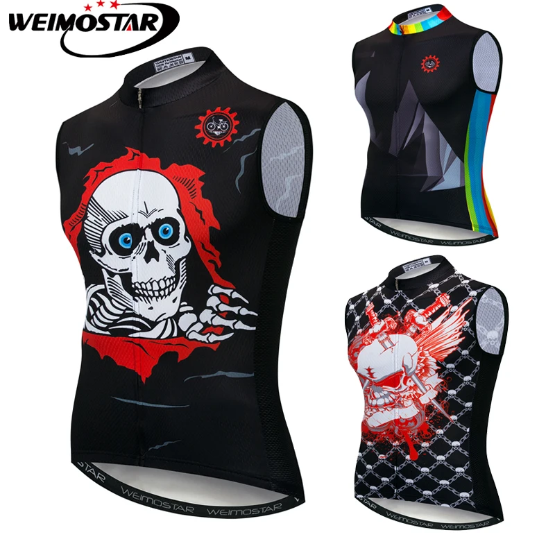 

Weimostar Summer MTB Cycling Jersey Sleeveless Breathable Reflective Clothing Bike Bicycle Jacket Men Women Black Skull