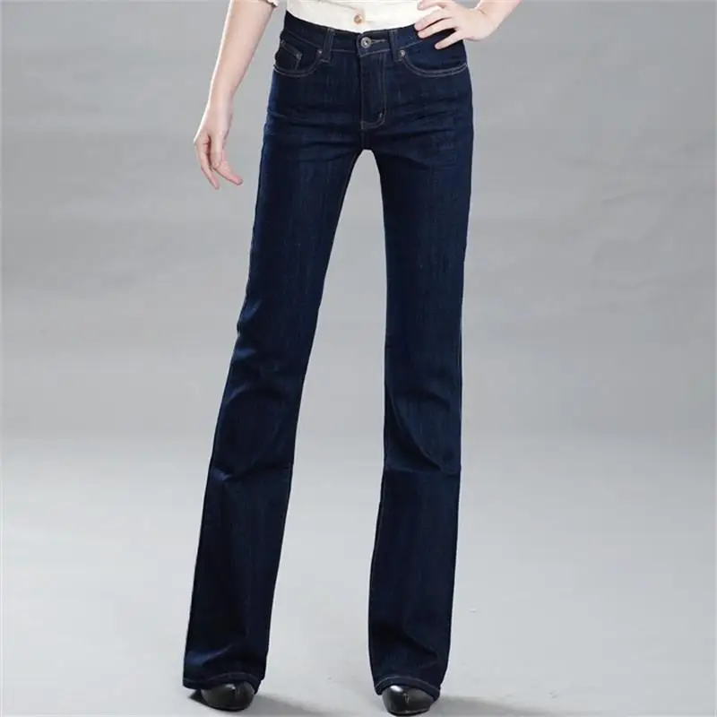 Free Shipping 2022 Women New Spring and Autumn Mid-high Waist Flared Trousers Girls Fashion Blue Black Jeans Casual Pants | Женская