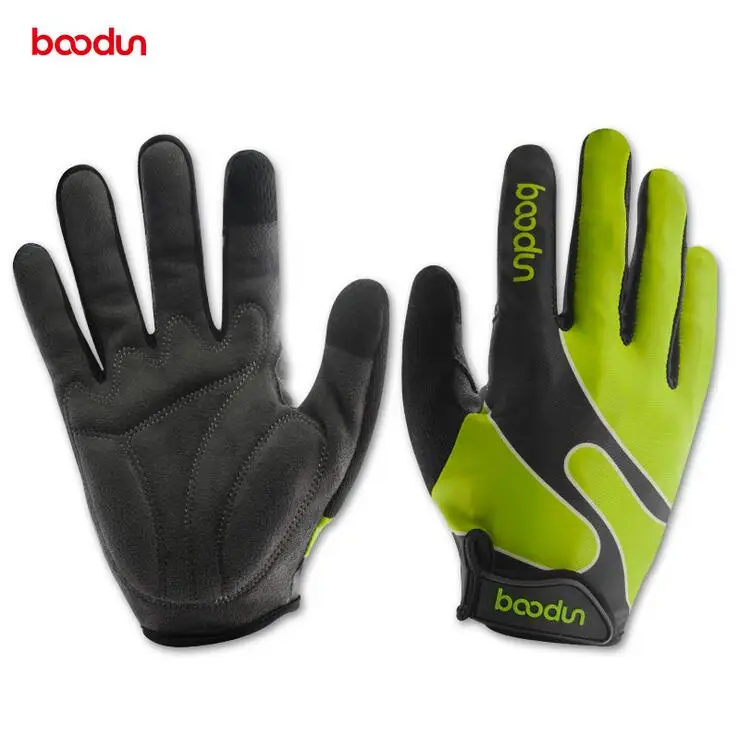 Зеленый Перчатки для велоспорта Boodun, полный палец, полиэстер, лайкра, велосипедные перчатки, анти-шок, анти-пот, перчатки для езды на велосипеде - Цвет: Зеленый