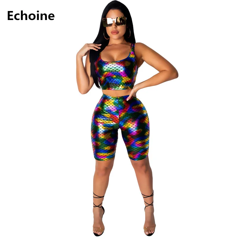 

New Women Sexy Pants Set Two Piece Set Crop Top and Shorts Sequin Shinning Clubwear Outfit Sexy Skinny High Waist Shorts Set