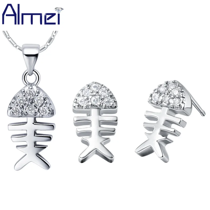 Almei животного в нигерийском стиле Серебряные украшения Цвет скелет рыбы Цепочки и ожерелья Sieraden комплект милые серьги для мужчин/Женские