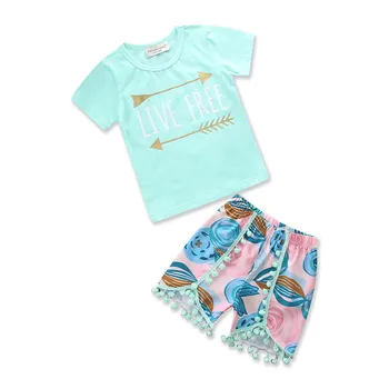 

Toddler Girls boys Summer daily lovely Clothing set Printing Cotton T-shirt Shorts 2pcs Kids Baby pants Leisure Clothes Suits