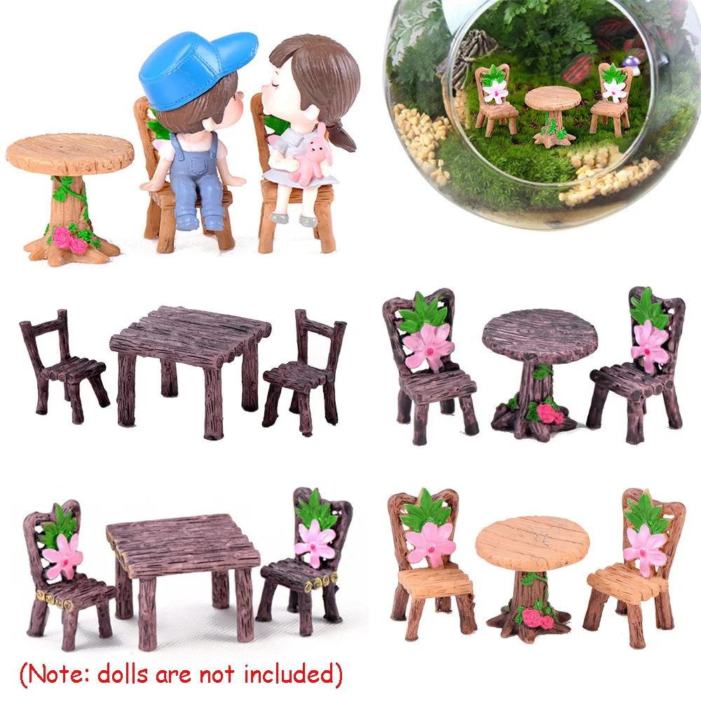 

3PCS/Set Table Chair Resin Craft Micro Landscape Ornament Fairy Miniature Terrarium Figurine Bonsai Pot Home Garden Decoration