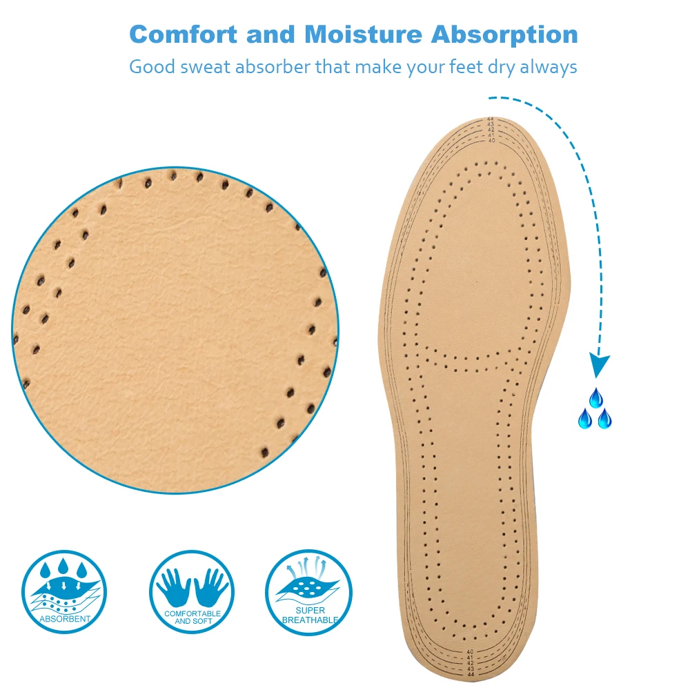 Elino Ultra Thin Breathable Deodorant Leather Insoles Pigskin Instantly Absorb Sweat Replacement Inner Shoes Sole Spur Pads