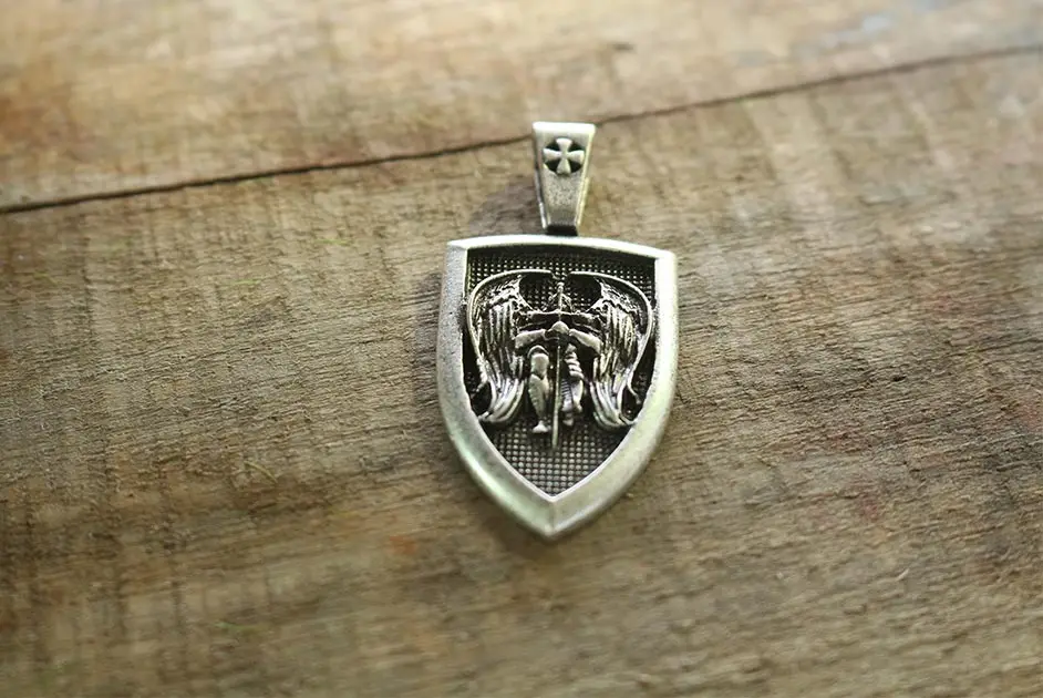 Lanseis 10 шт., мужское ожерелье, крыло, Архангел, св. Майкл, защита, США, святой щит, защита, кулон, религиозный амулет, ювелирные изделия