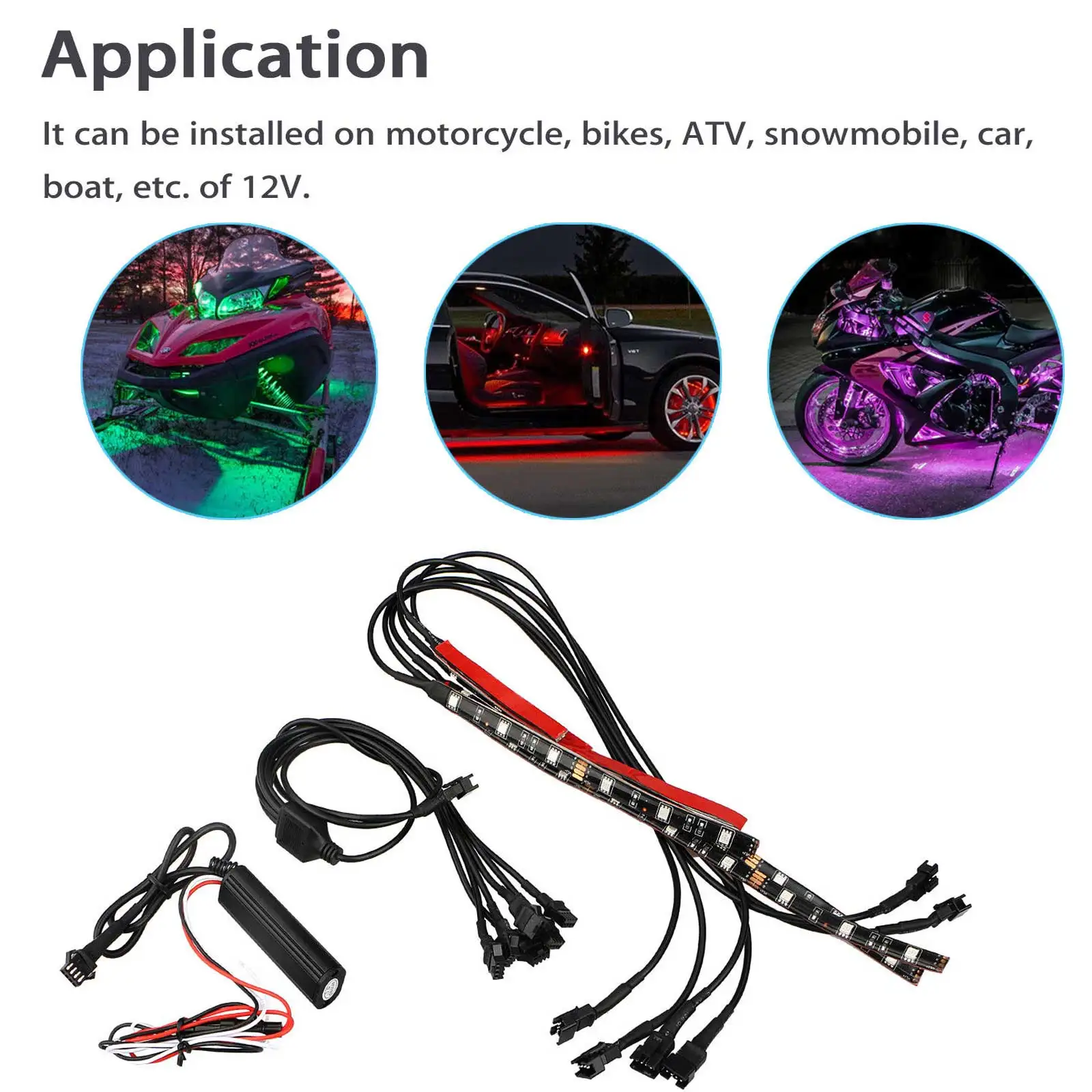 6 PCS/Set RGB IP65 Waterproof Atmosphere Multi-Color Neon Lamp Strips LED Motor Lights Kit with Remote Controller