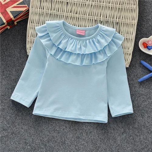 light blue Рубашки для маленьких девочек топы с длинными рукавами для больших девочек, школьные Однотонные блузки для девочек, детская одежда для малышей от 1 до 7 лет, AA2961 - Цвет: light blue