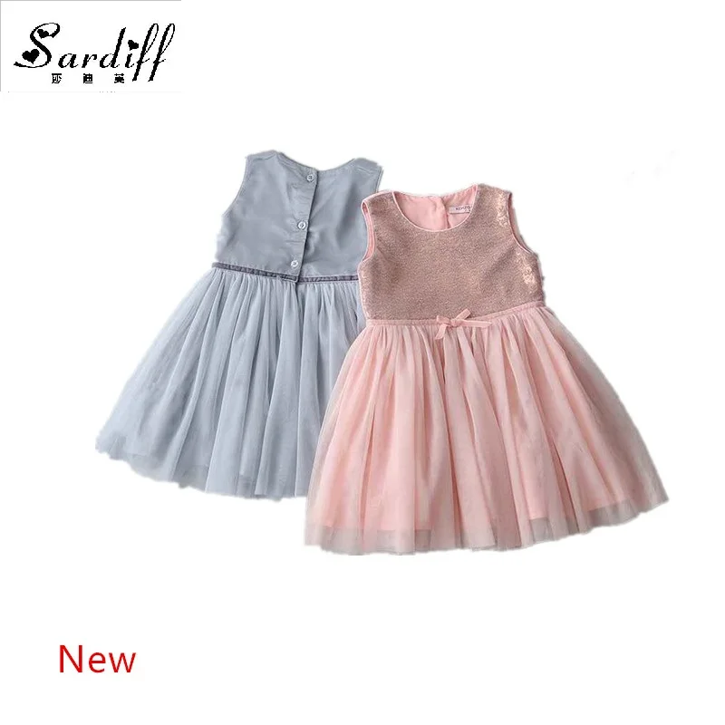 Buy Cheap 2017 New Arrival Kids Dress Sequins 6 pieces Dresses For Girls Gown Ball Beading Dress Fashion Style Clothes Sleeveless Clothing