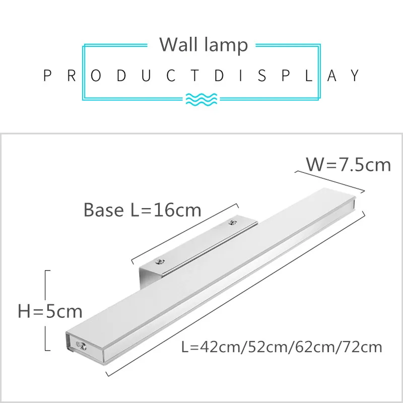 Светодиодный зеркальный светильник 42-72 см 9 Вт/12 Вт/14 Вт/16 Вт waterproof водонепроницаемый современный косметический акриловый настенный светильник для ванной комнаты лампа бра