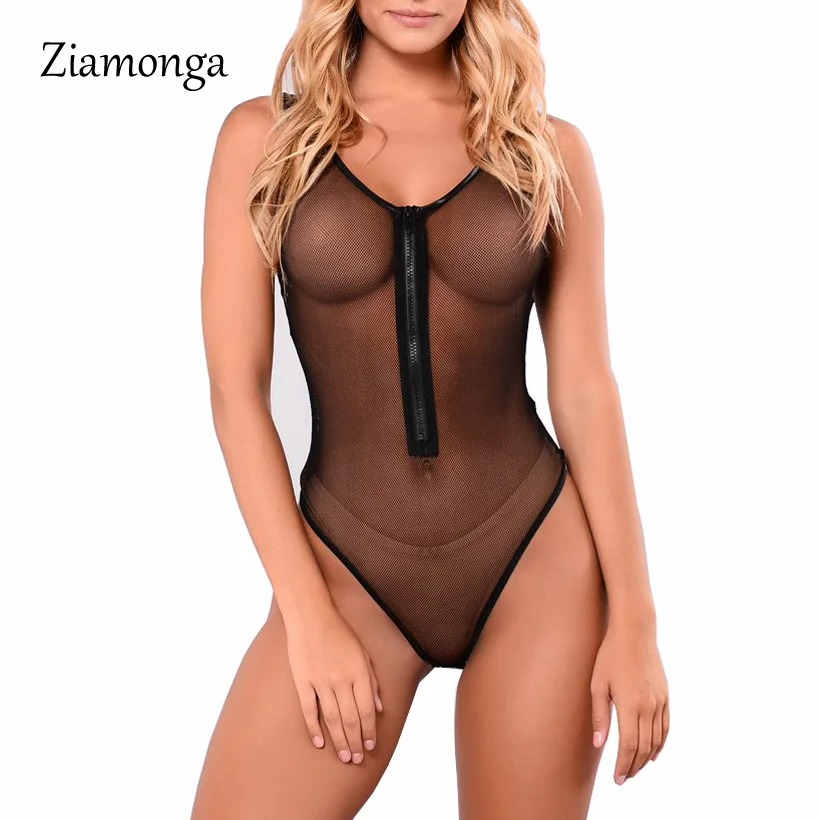 Ziamonga, сексуальный сетчатый боди, Женский Топ, прозрачный комбинезон на лямках, комбинезоны, комбинезон, прозрачный, на молнии, спереди, боди, костюм