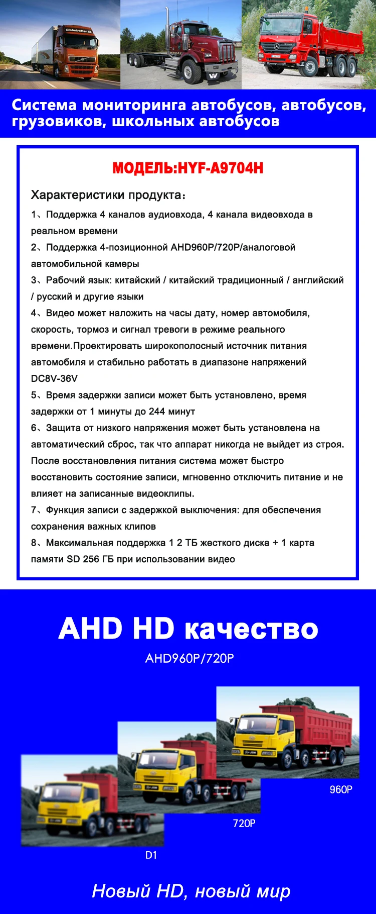 HYFMDVR AHD 960P 1,3 мегапикселя широкое напряжение DC8V-36V Мобильный DVR коммерческий автомобиль/пожарная машина/маленький автомобиль/такси/автобус