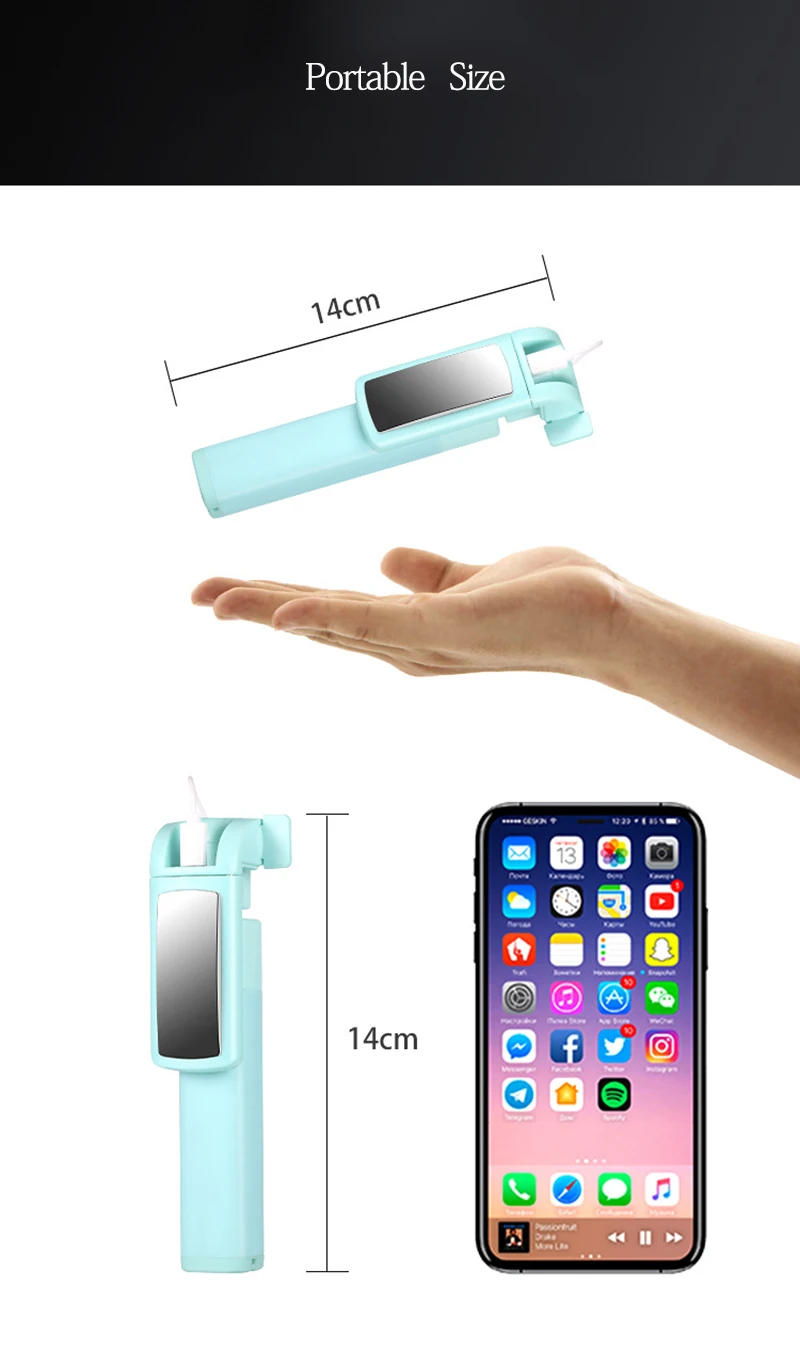 Sarika модная Мини Проводная селфи палка монопод для Android iPhone 7 8 Plus X XR XS Max выдвижное портативное зеркало, селфи-палка