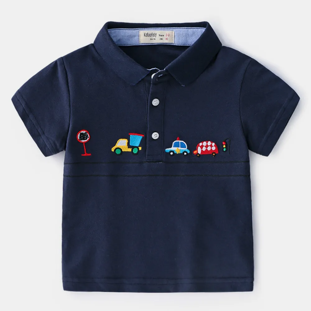 

Boys T shirt short Sleeve embroidery cartoon car tops clothes sport tennis clothing for kids baby tee dark blue Summer 1-8Years