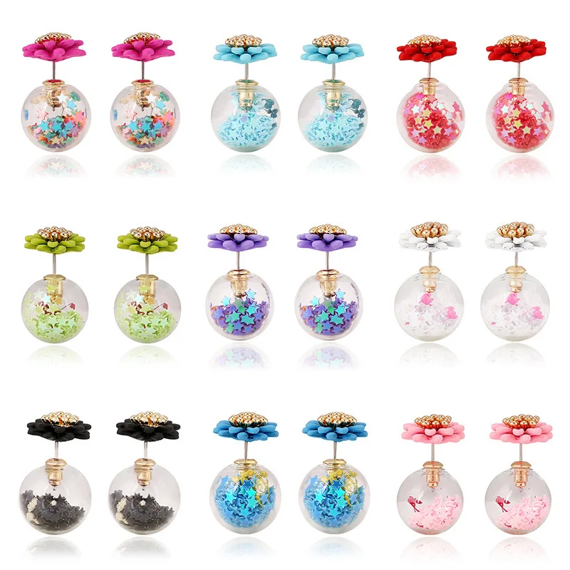 Fashion Hot Selling Glass Colorful Flower Earring Ear Stud with 1pair Free Shipping | Украшения и аксессуары
