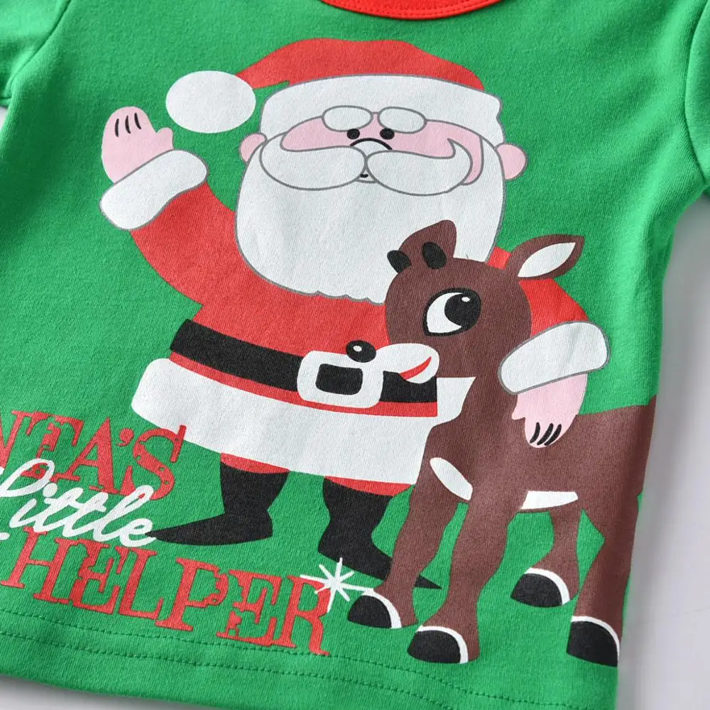 Рождественские комплекты одежды для мальчиков и девочек хлопковый костюм Санта Клауса для девочек, Осень-зима, рубашка с длинными рукавами+ штаны, костюмы, детская одежда