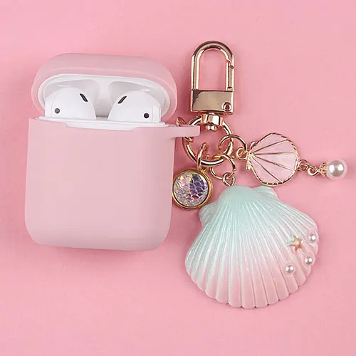 without airpods Милый Цветной силиконовый чехол Seashell для Apple Airpods 1 2 чехол защитный чехол сумка Bluetooth наушники чехол коробка брелок - Цвет: without airpods