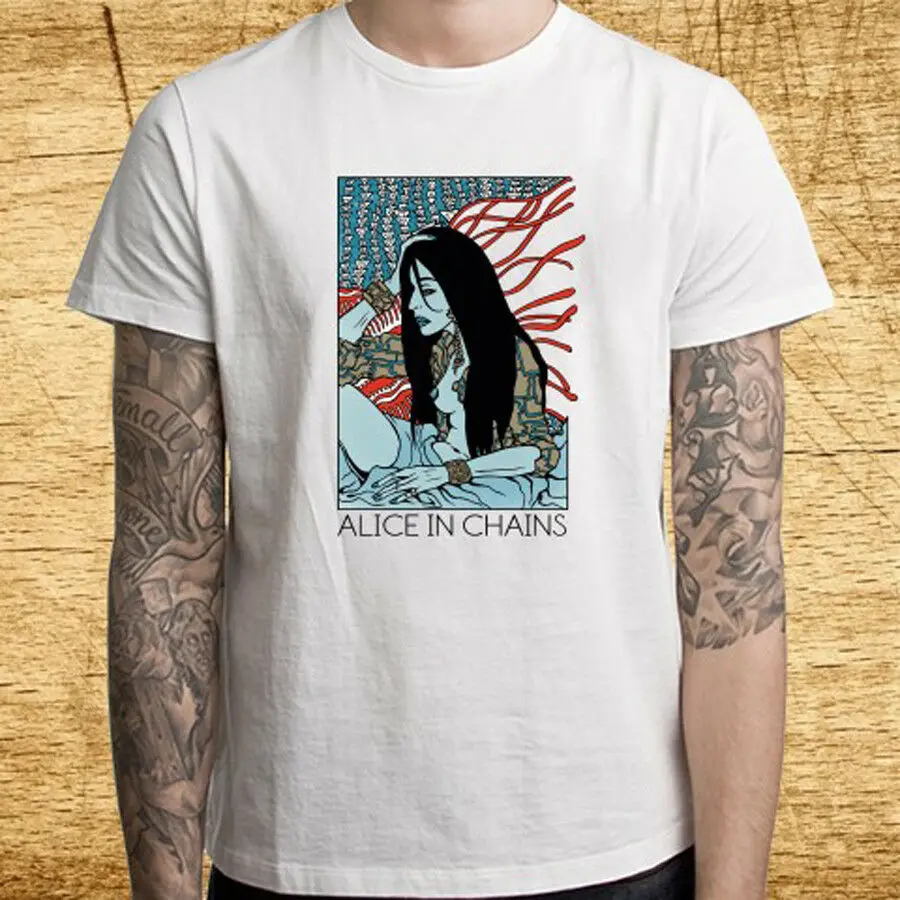 Алиса в цепях Плакат Логотип Мужская белая футболка Размер S M L XL 2XL 3XL