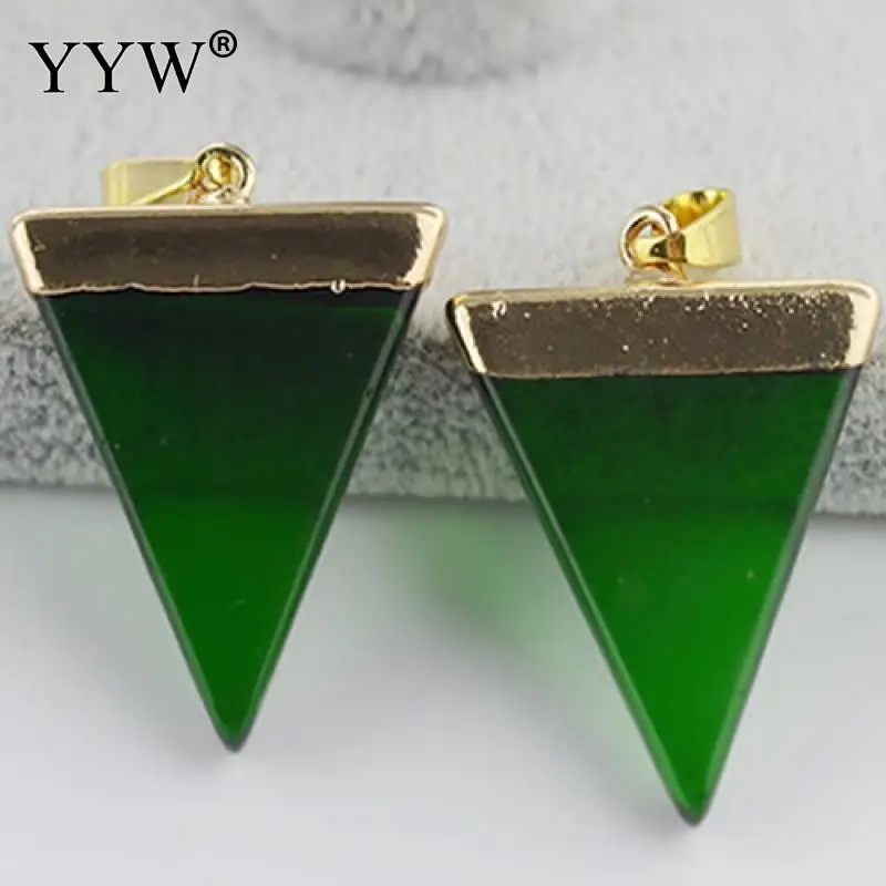 green agate Натуральный камень треугольник позолоченный кварцевый камень кулон цепь яркое женское ожерелье Модные ювелирные изделия - Окраска металла: green agate