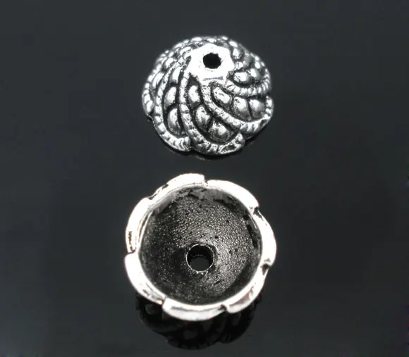 

DoreenBeads 15 PCs Antique Silver Round Beads Caps Findings Fit 9-14mm Beads new