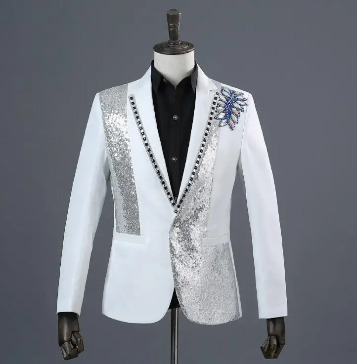 Мужской блейзер с блестками Chorus Diamond Модный облегающий Блейзер белого цвета со