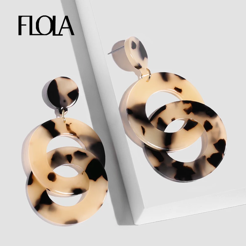 

FLOLA 2019 Leopard Geometric Hoop Earrings for Woman Animal Print Resin Circle Earring Fashion Jewelry pendientes za ersn89