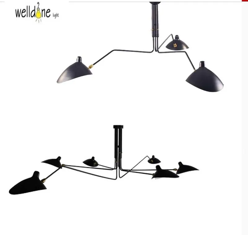 

ACreative Artistic Personality Replica Serge Mouille Three Six Arms Retro industrial loft Nordic Iron Ceiling light living room