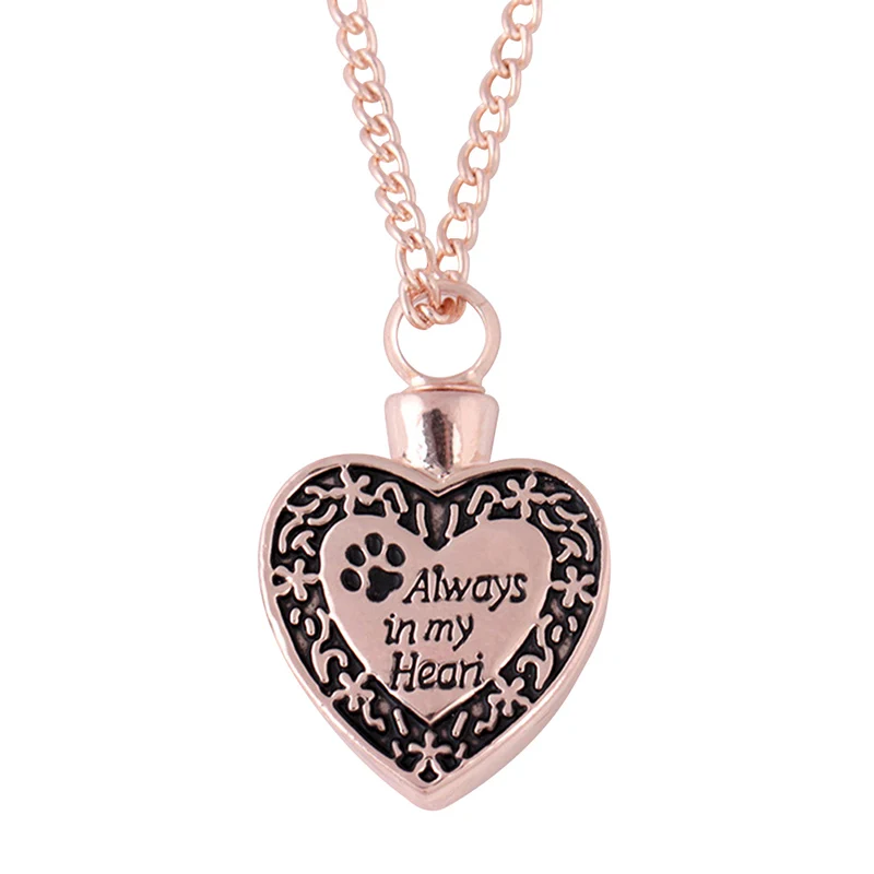 

Dog Paw Crystals Inlay Hollow Heart Shape Pet Urn Necklace Animal Cremation Jewelry Ash Holder Keepsake