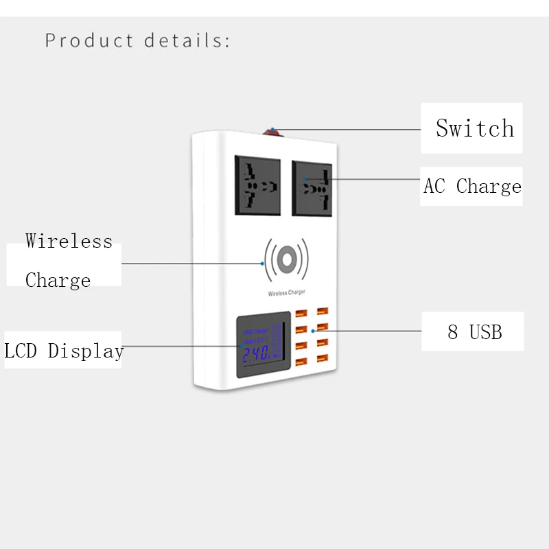 Thbelieve AC Wireless Charger 8 USB Multiple Charging Station Desktop Multi Wireless Charge Station 8 USB Wall Socket Adapters (7)