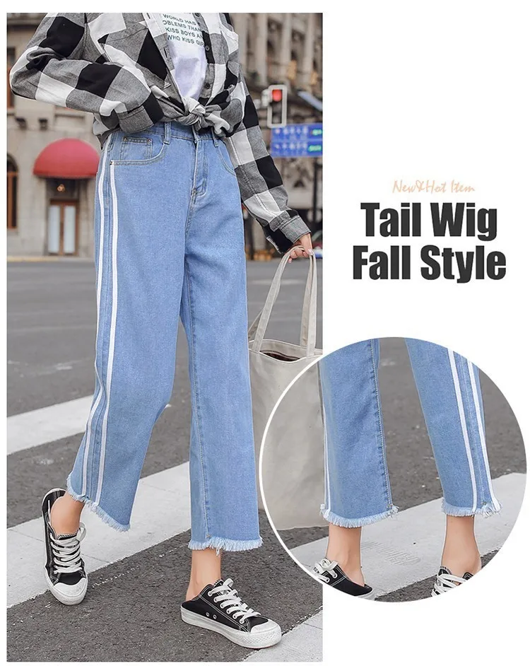 Women High Waist Wide Leg Jeans Pants Woman Plus Size 3XL Tassel Panelled Denim Pants Spring Summer Loose Ankle-Length Trousers