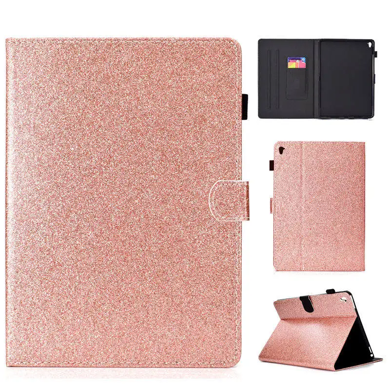 Блестящий чехол для Apple iPad Pro 9," выпуска A1673 A1674 A1675 Smart Cover Funda силиконовый чехол из искусственной кожи+ стилус+ пленка - Цвет: Rose gold