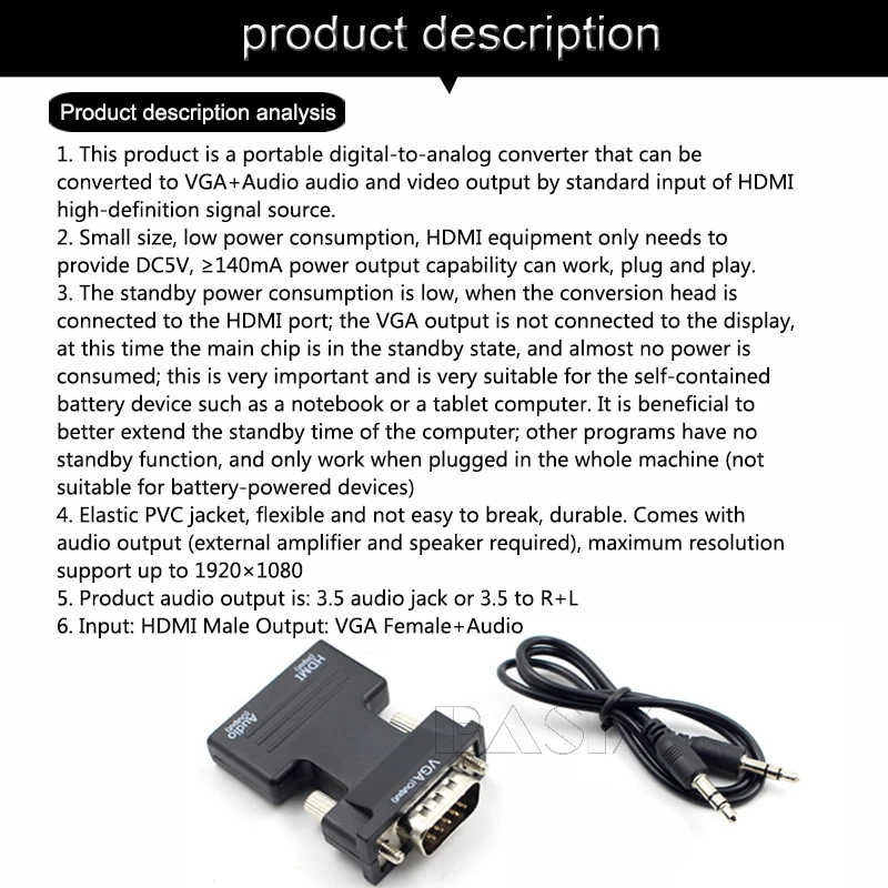 Basix адаптер hdmi-vga с аудиоадаптером Поддержка сигнала 1080 P для мультимедийный ПК ноутбук ТВ коробка проектор HDMI к Vga