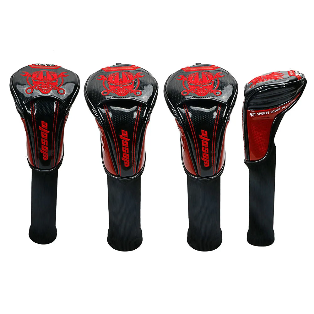 Golf Club Headcovers 1# Driver 3# 5# Wood # Hybrid Cover PU Leather with red Skull embroidery Head Covers free shipping Golf Club Headcovers 1# Driver 3# 5# Wood # Hybrid Cover PU Leather with red Skull embroidery Head Covers free shipping