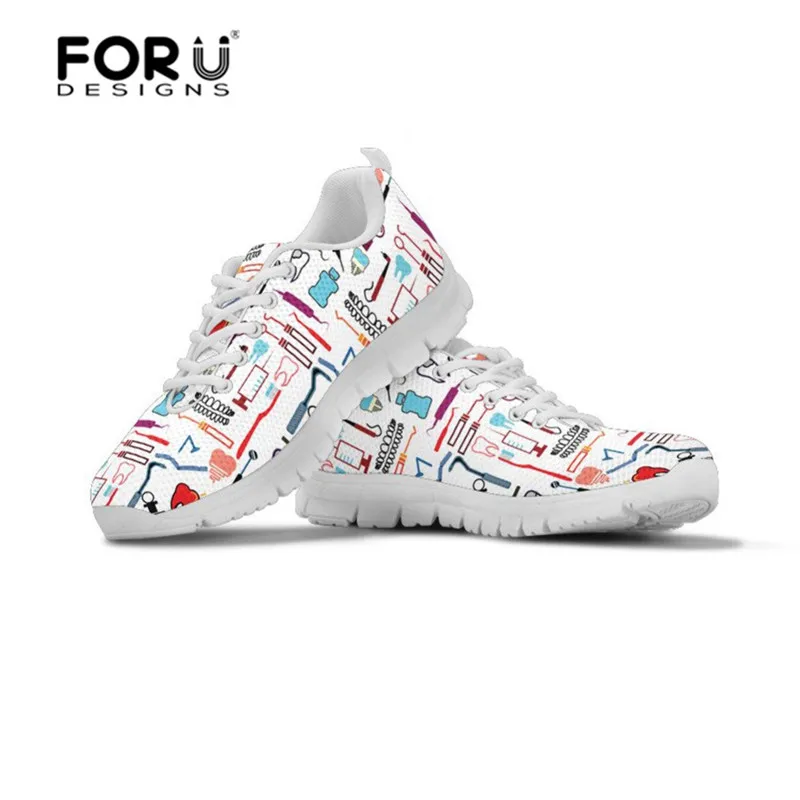 

FORUDESIGNS Dentist Shoes Sneakers Woman Flats Dental Equipment Nursing Shoes for Women Lace-up Comfortable Zapatos enfermera