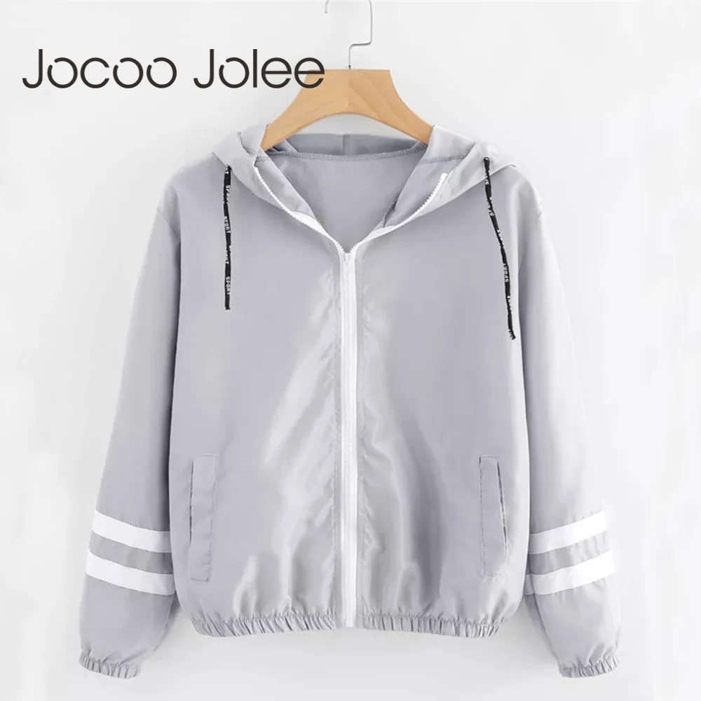 Jocoo Jolee, модная ветровка с капюшоном, куртка в стиле пэчворк, куртки для женщин, цветная куртка на молнии, осень, повседневные пальто, верхняя одежда