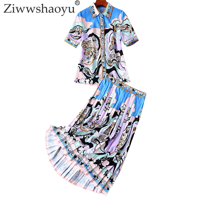 Ziwwshaoyu Elegant Beading Sequined Turn-down Collar shirt+ empire Draped Long skirt Sets Spring and summer new women's