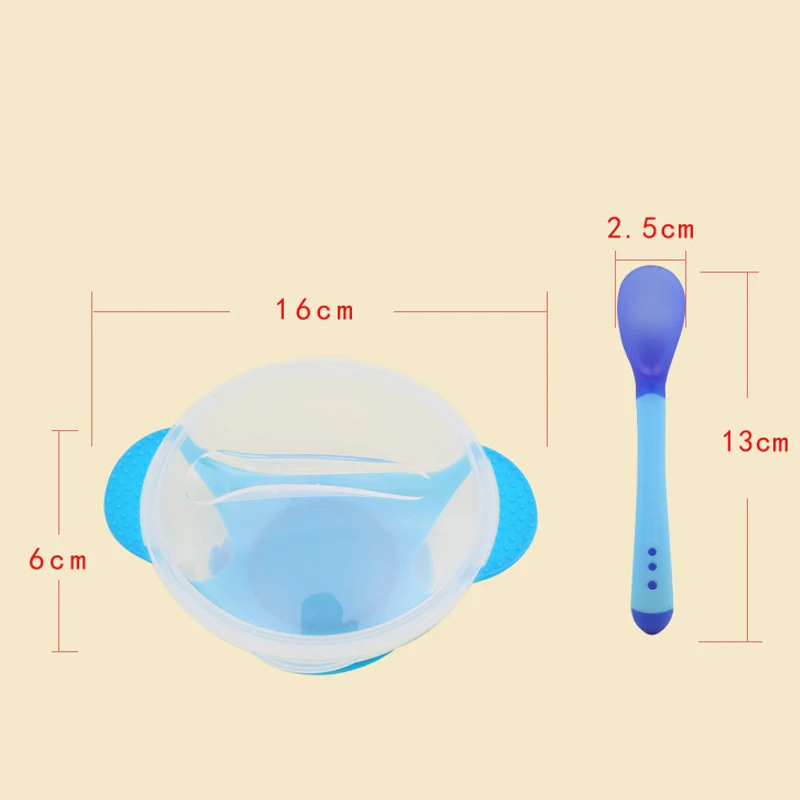 2 шт./лот, детская тарелка с датчиком температуры, ложка для кормления ребенка, миска для кормления детей, крышка для кормления ребенка, тренировочная миска с ложкой, крышка