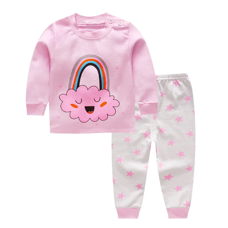 Пижамные комплекты для девочек детские осенние пижамы, комплект одежды для сна с героями мультфильмов для мальчиков Детский комплект одежды из 2 предметов с длинными рукавами+ штаны, одежда для малышей - Цвет: Розовый