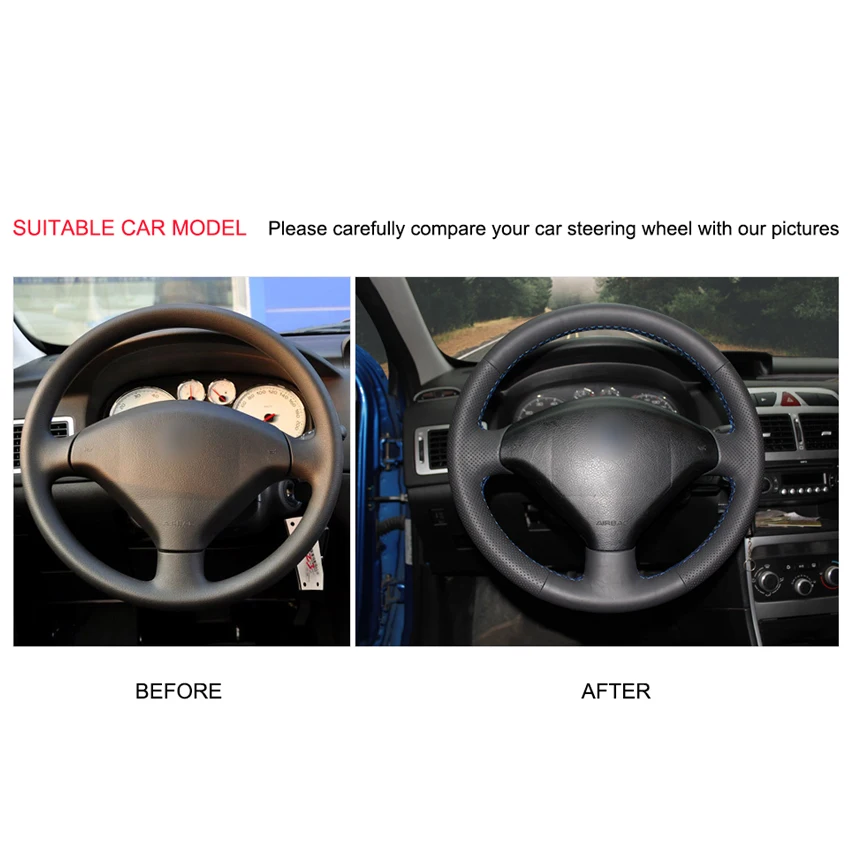 Ручная сшитая черная крышка рулевого колеса из искусственной кожи для peugeot 307 SW 2005-2008 peugeot 307 2001-2008 аксессуары