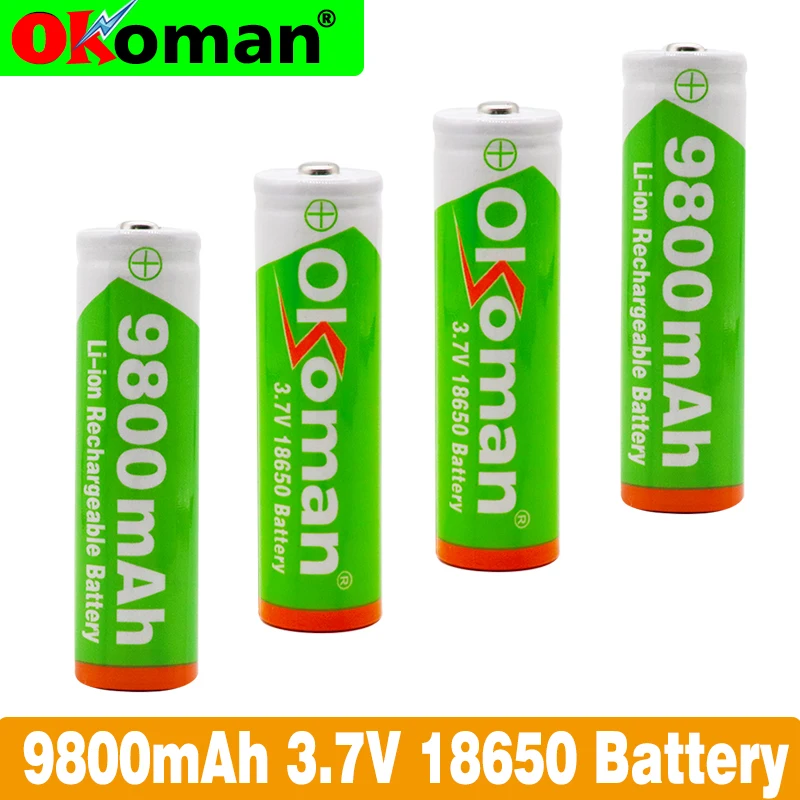 Okoman 3 7 V 18650 аккумулятор литиионый 9800mAh литий ионная литиевая батарея для фонарика