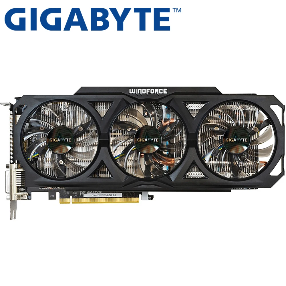 GIGABYTE, оригинальная Видеокарта GTX 760, 2 Гб, 256Bit, GDDR5, видеокарты для nVIDIA, видеокарты VGA, Geforce GTX760, Hdmi, Dvi, используется игра