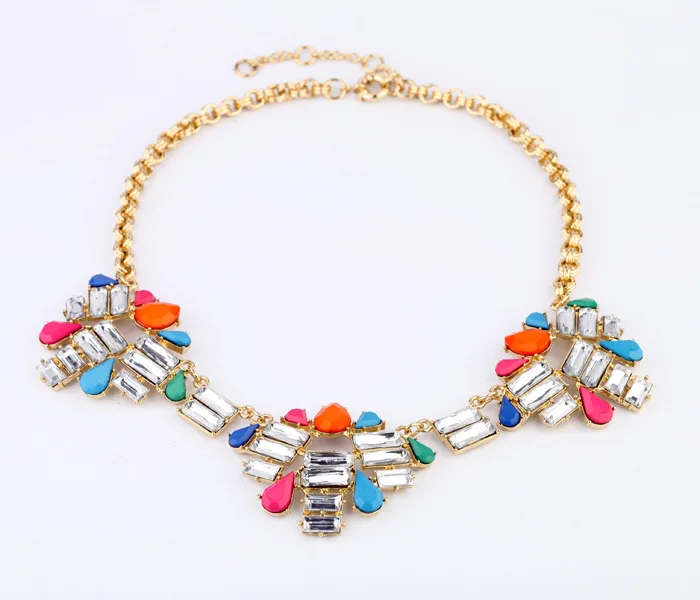 

Geometric Cluster Collar Necklace Fashion New Design Collier Femme Multicolor Maxi Necklace Indian Jewelry
