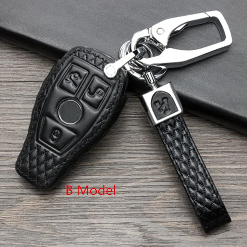 B Model black Автомобильный брелок для ключей из натуральной кожи для ключей для Mercedes Benz CLS CLA GL R SLK AMG A B C S class дистанционный держатель аксессуары - Название цвета: B Model black