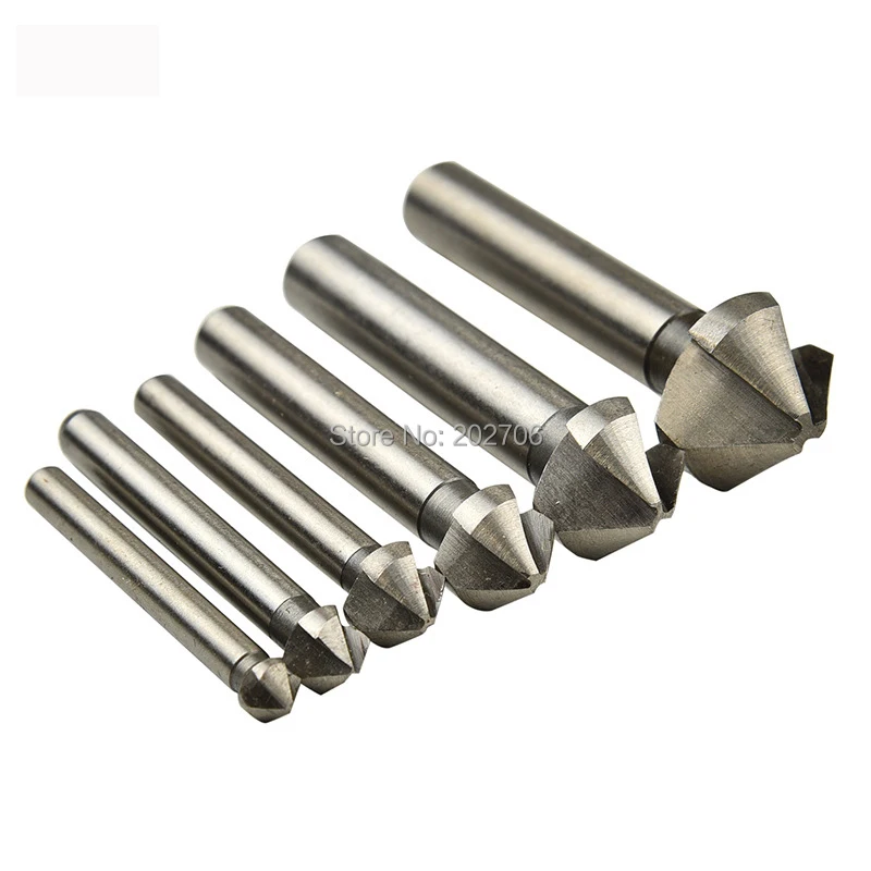 

6pcs 90 degree 3 Flute Chamfer Drill Bit HSS Chamfering End Mill Charmfer Cutter Countersink Drill Bit