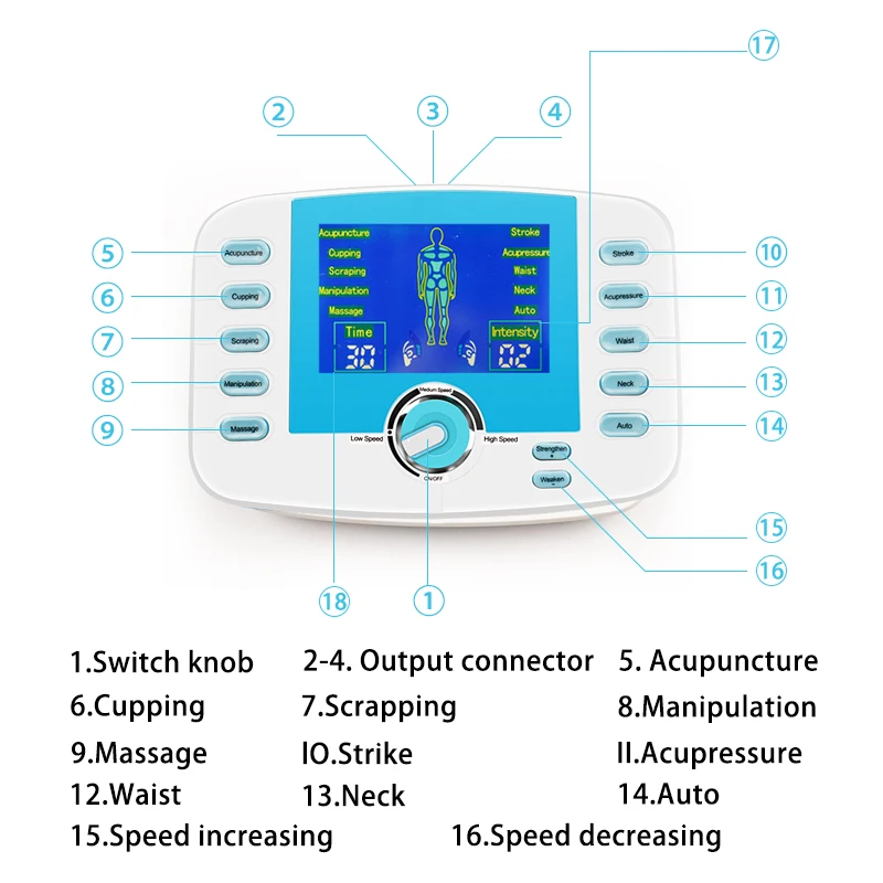 10 Modes Tens Acupuncture Therapy Massager Electric Body Slimming Pulse Muscle Relax Pain Relief Stimulator Health Care + 4 pads