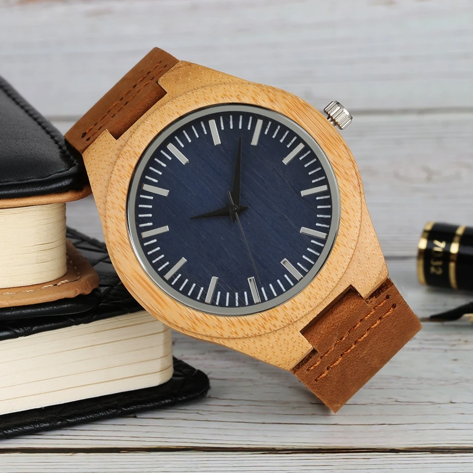 Retro Coffee Dark Blue Dial Quartz Men's Watch Luxury Round Dial Analog Leather Band Fashion Men Sport Watch relogio de Madeira 2018 (26)